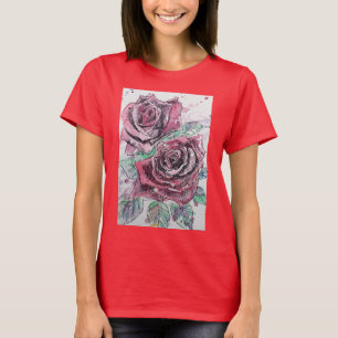 Red Rose Watercolour Ink Painting art T Shirt