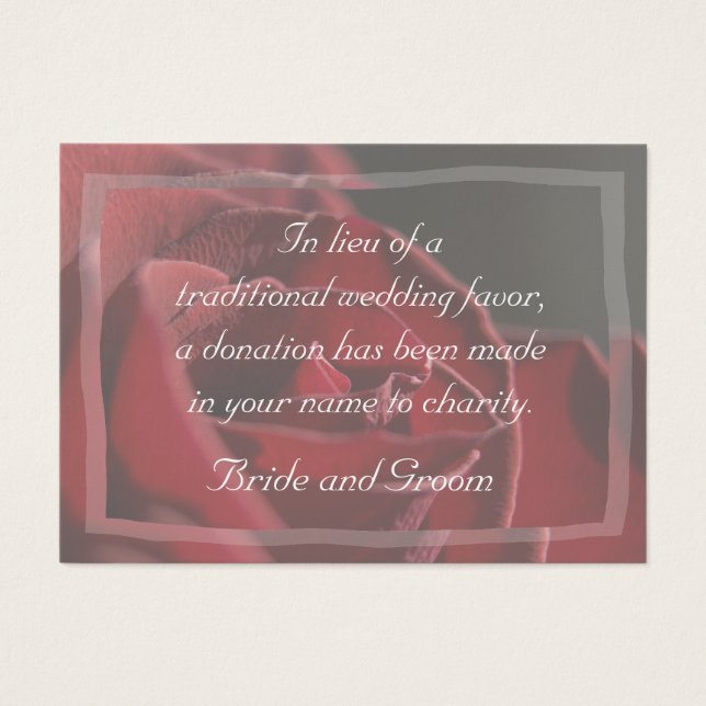 Red Rose Wedding Charity Favour Card (Front)