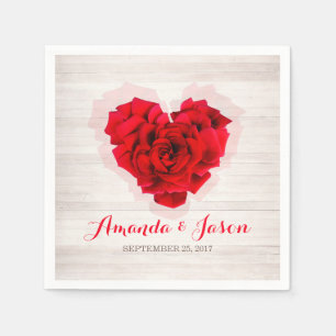 Red rose wedding cocktail paper napkins hhn01