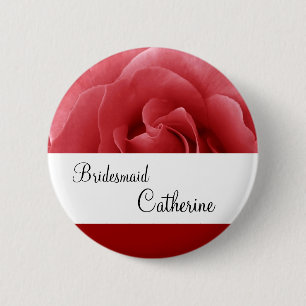 Red Rose Wedding Custom Name Bridesmaid Button