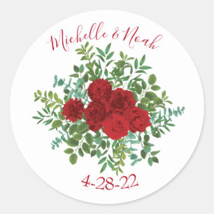 Red Rose Wedding Elegant Classic Classic Round Sticker