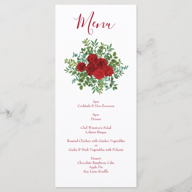 Red Rose Wedding Elegant Classic Menu (Front)