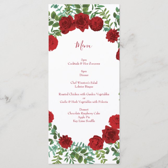 Red Rose Wedding Elegant Classic Menu (Front)
