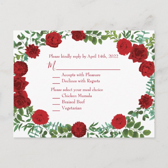 Red Rose Wedding Elegant Classic Postcard (Front)