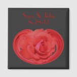 Red Rose Wedding Favour Magnet<br><div class="desc">Lovely red rose in full bloom with lingering raindrops on a black background save the date wedding announcement favour refrigerator magnet. Fill in your information in the template. Make more changes to text and font size, style, and colour by clicking on Customise. If you have any questions or requests, please...</div>