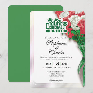 Red Rose Wedding Invitation - Green Lettering 4