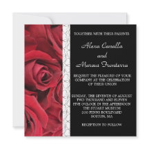 Red Rose Wedding Invitation with Heart Accents