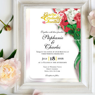 Red Rose Wedding Invite - Gold Letters 2