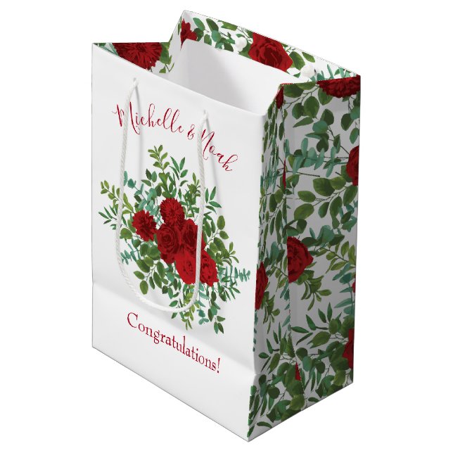 Red Rose Wedding Medium Gift Bag (Front Angled)