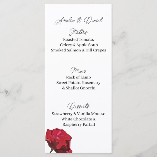 Red Rose Wedding Menu Card (Front)