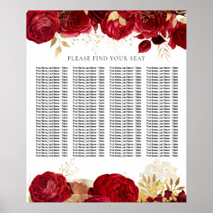 Red Rose Wedding or Quinceanera Seating Chart