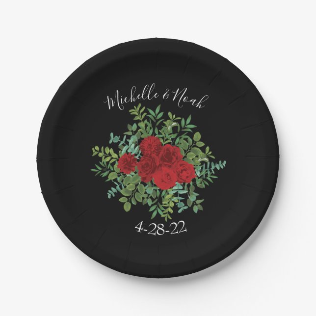 Red Rose Wedding Paper Plate (Front)