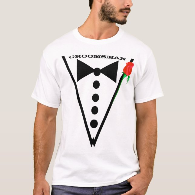 Red Rose Wedding Party Groomsman or Best Man T-Shirt (Front)
