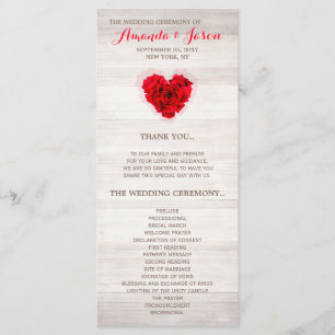 Red rose wedding program card hhn01