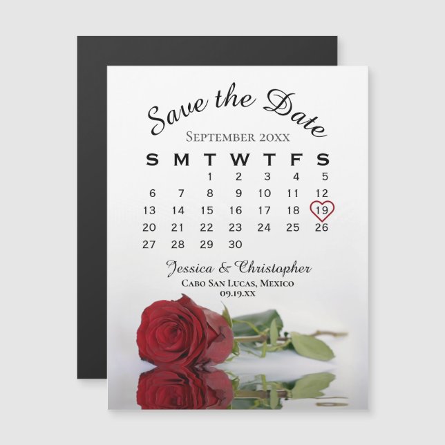 Red Rose Wedding Save the Date Calendar Magnet (Front/Back)