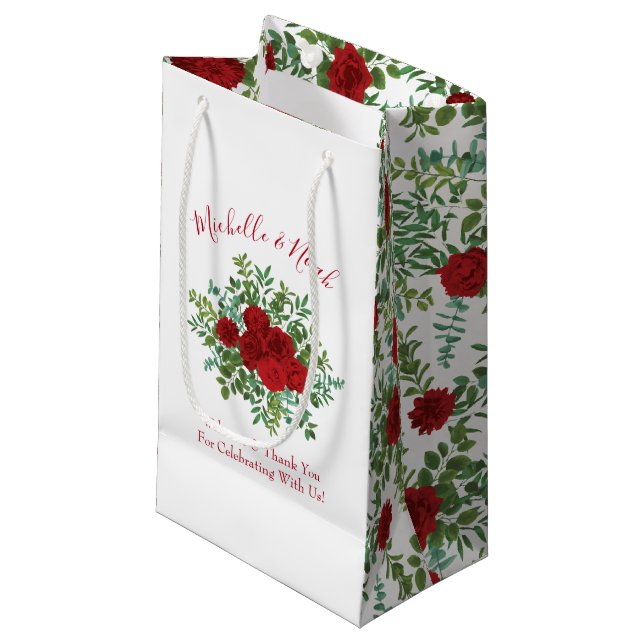 Red Rose Wedding Small Gift Bag (Front Angled)