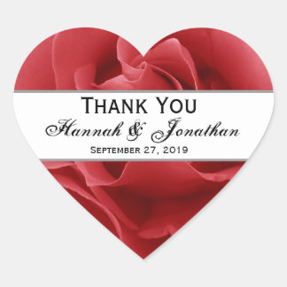 Red Rose Wedding Thank You Bride Groom Heart Sticker