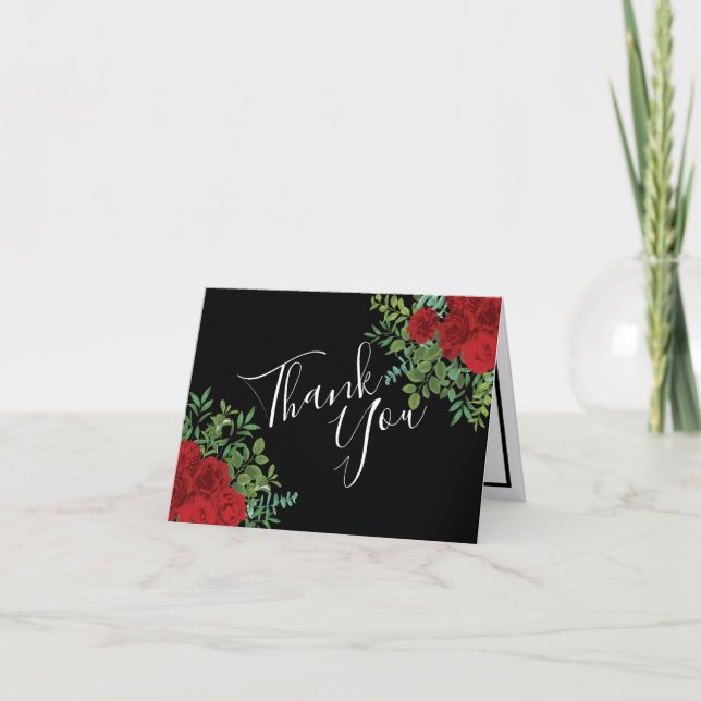 Red Rose Wedding Thank You Card (Front)