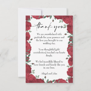 Red rose wedding thank you card