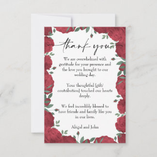 Red rose wedding  thank you card