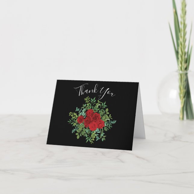Red Rose Wedding Thank You Card (Front)