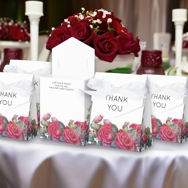 Red Rose Wedding Thank You Favour Box (Red Rose favor bags from my Red Rose and Eucalyptus Wedding Collection)