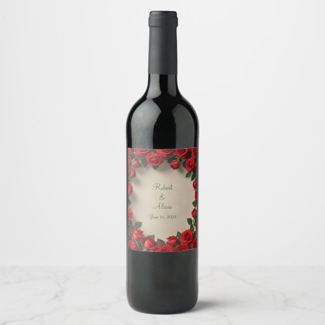 Red Rose Wedding Wine Label (Front)