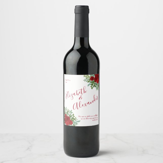 Red Rose Wedding Wine Label (Front)