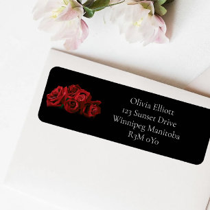 Red Rose White Black Wedding Return Address Label