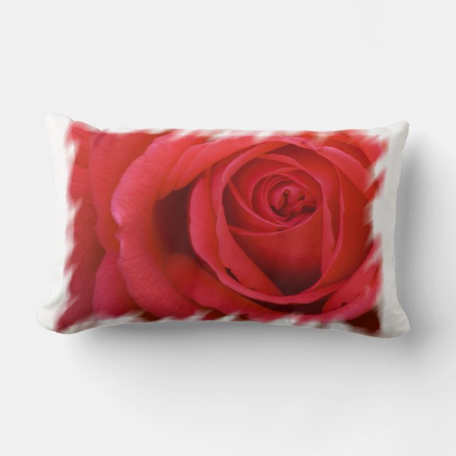Red Rose White Border Lumbar Cushion (Front)