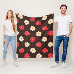 Red Rose White Floral Fleece Blanket