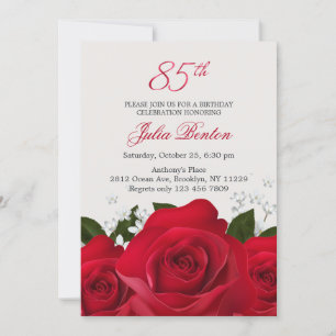 Red rose, white flowers 85th Birthday Invitation