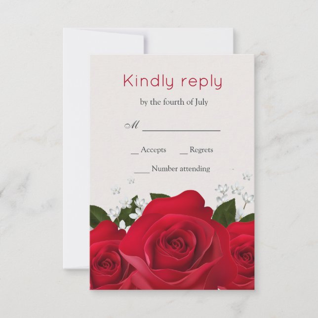 Red rose, white flowers Wedding RSVP (Front)