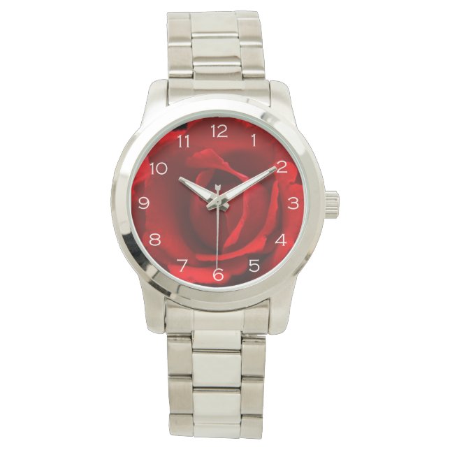 Red Rose White Numbers wacnm Watch (Front)