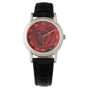 Red Rose White Roman Numbers wam Watch