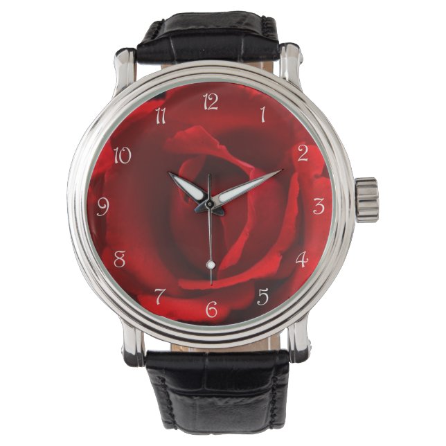 Red Rose White Script Numbers wacna Watch (Front)