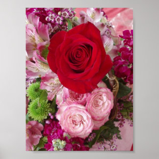 Red Rose With Assorted Flowers and Roses Print