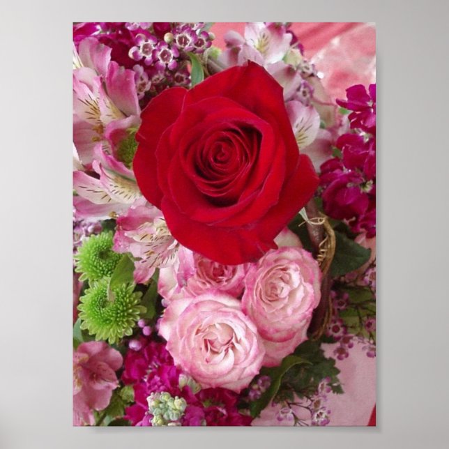 Red Rose With Assorted Flowers and Roses Print (Front)