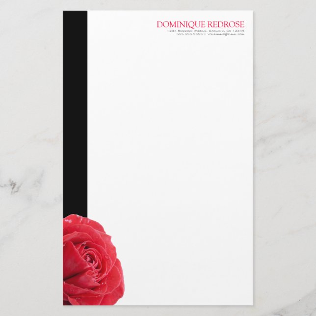 Red Rose with Black Accent Stationery (Front)