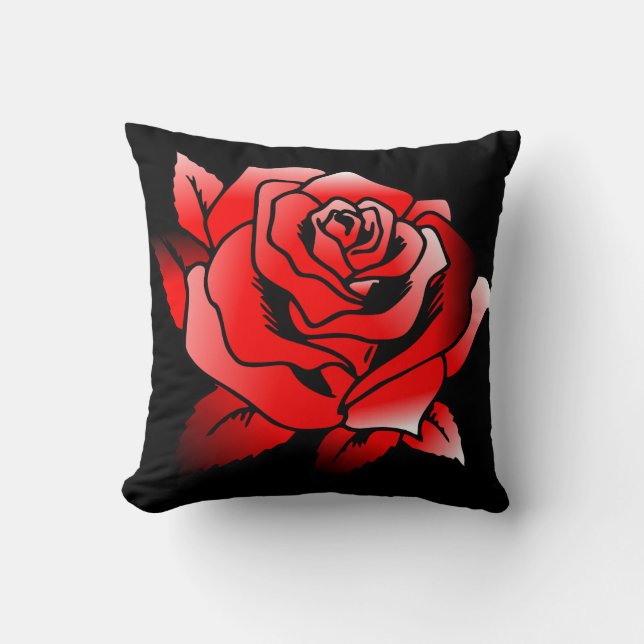 Red Rose With Black Contours Cushion (Front)