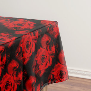 Red Rose with Black Tablecloth