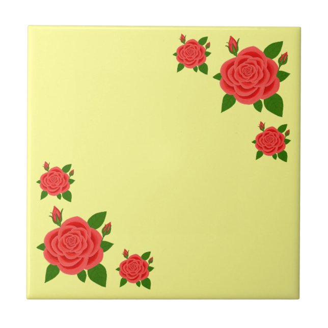 Red Rose With Buds Ceramic Tile (Front)