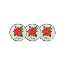 Red Rose With Buds & Text Golf Ball Markers