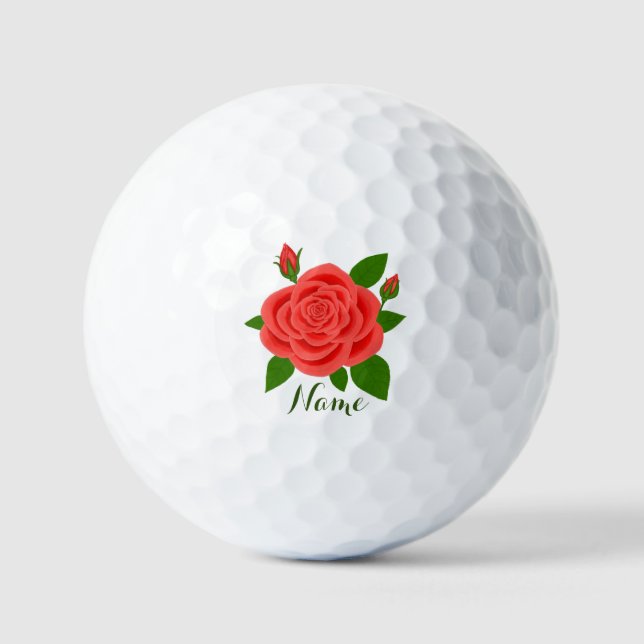 Red Rose With Buds & Text Value Golf Balls (Front)