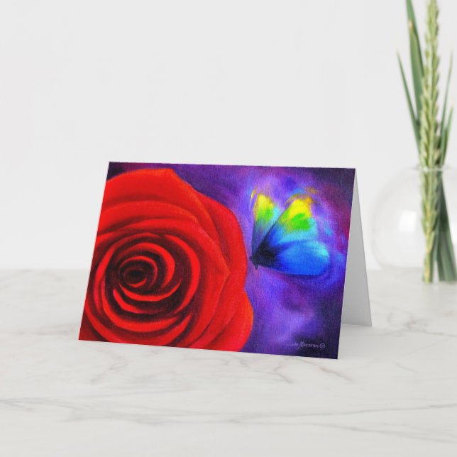 Red Rose With Butterfly Painting Art - Multi Card (Front)