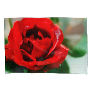 Red Rose with Dew Drops Pillowcase