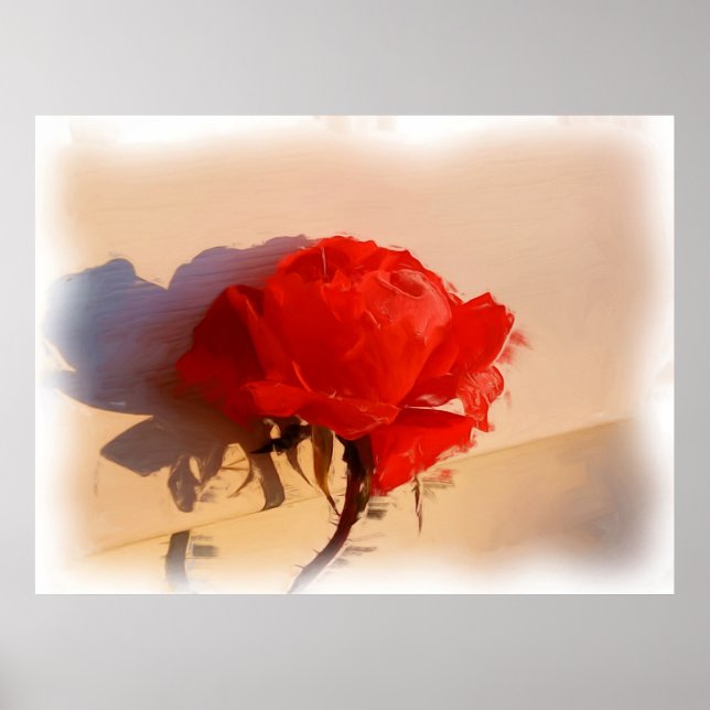 Red Rose with Frost Oil Painting Digital Art Poster (Front)