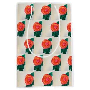 Red Rose with Green Leaves Medium Gift Bag