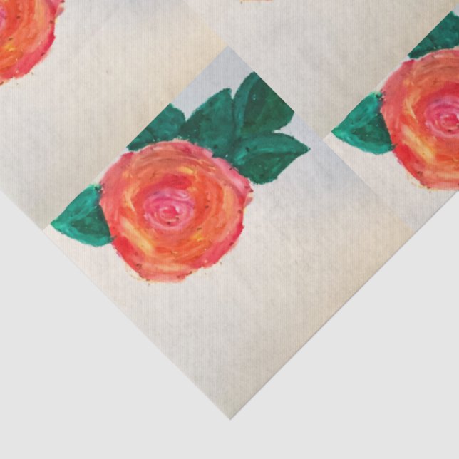 Red Rose with Green Leaves Tissue Paper (Detail)