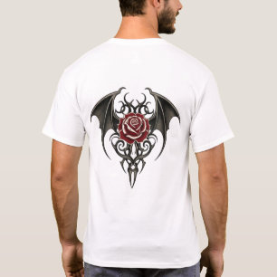 Red Rose with Tribal Wings T-Shirt